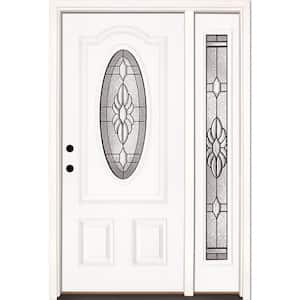 50.5 in.x81.625 in. Sapphire Patina 3/4 Oval Lite Unfinished Smooth Right-Hand Fiberglass Prehung Front Door w/Sidelite