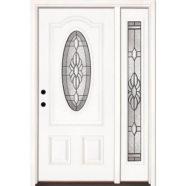 Feather River Doors 50.5 in.x81.625 in. Sapphire Patina 3/4 Oval Lite Unfinished Smooth Right-Hand Fiberglass Prehung Front Door w/Sidelite