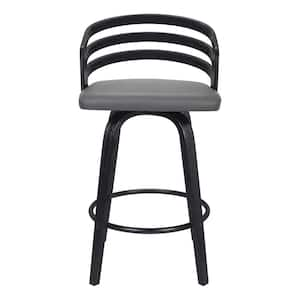 39 in. Gray and Black Iron Swivel Low Back Bar Height Chair with Footrest