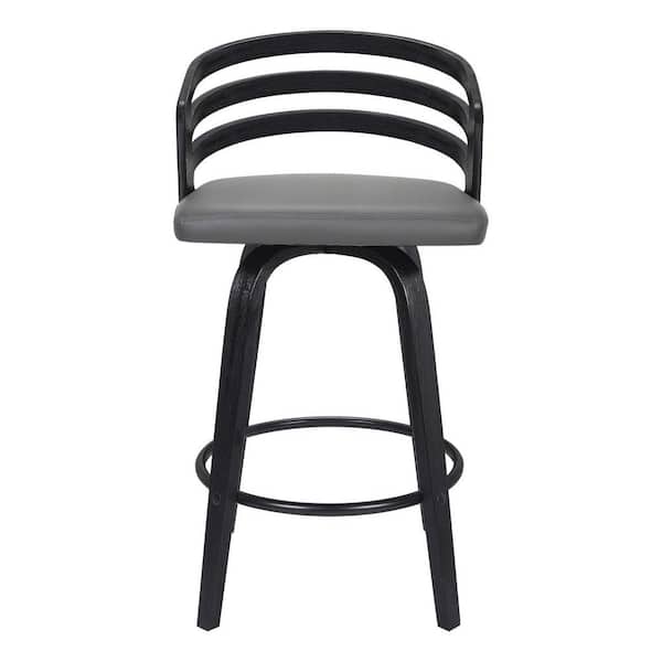 HomeRoots 39 in. Gray and Black Iron Swivel Low Back Bar Height Chair with Footrest