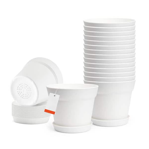 Plastic Plant Pots, White Indoor PP Round Planter (4.15 in. W x 5 in. H) Durable Planters, Lightweight, 16-Pack