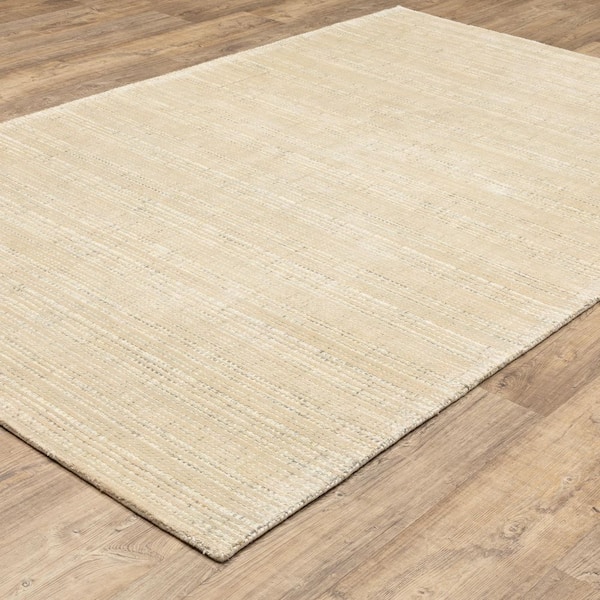 Civic Beige 2 ft. x 8 ft. Geometric Stripe Viscose-Wool Blend Mixed-Pile Indoor Runner Area Rug