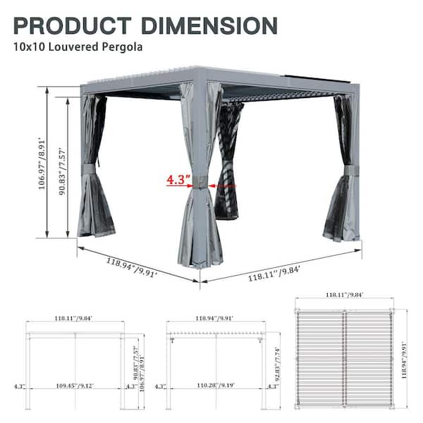 domi outdoor living 10 ft. x 10 ft. Aluminum Louvered Pergola with