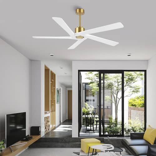 64 in. DC indoor Gold and White Ceiling Fan without Lights and Remote Control Ceiling Fans Without Lights