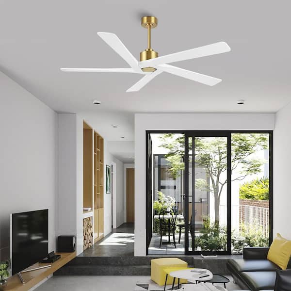 64 in. DC indoor Gold and White Ceiling Fan without Lights and Remote Control