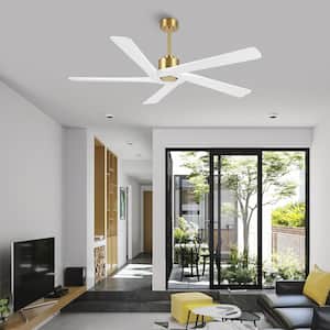 64 in. DC indoor Gold and White Ceiling Fan without Lights and Remote Control