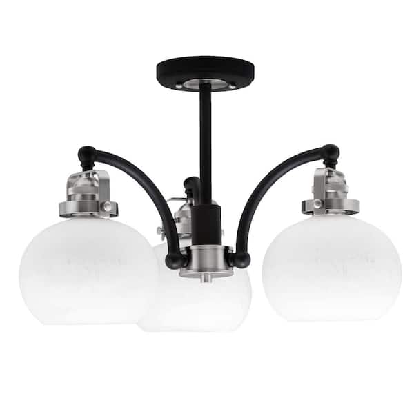 Unbranded Decatur 17.25 in. 3 Light Black and Nickel Semi-Flush with 7 in. White Muslin Glass Shades No blulbs included
