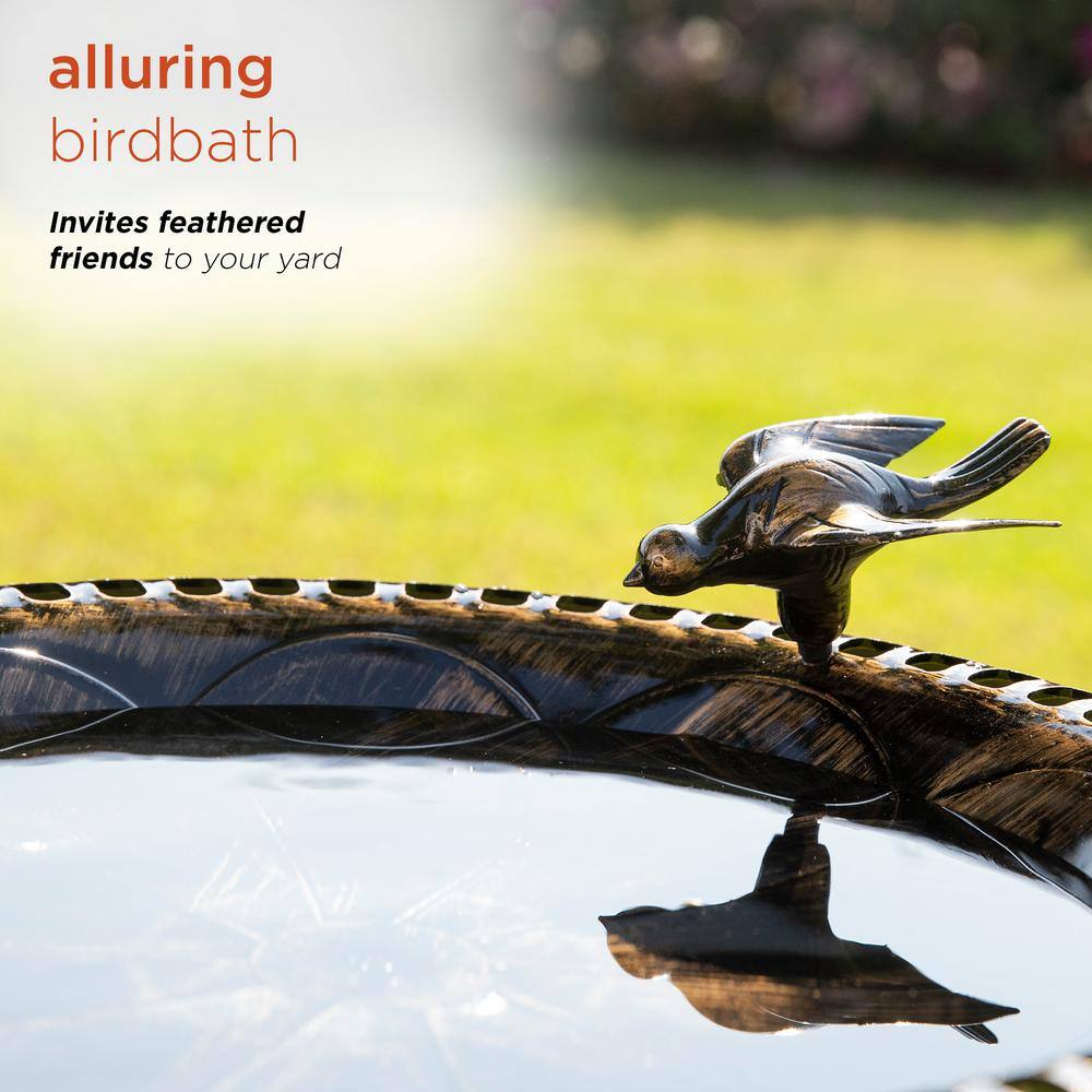 Bronze Plastic Bird Bath with Bird Figurine, 27-Inch