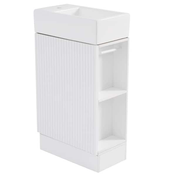 FUNKOL 19 in. W Modern Simplicity Freestanding Bathroom Vanity in White with Ceramic Sink, Soft Close Door and Shelf