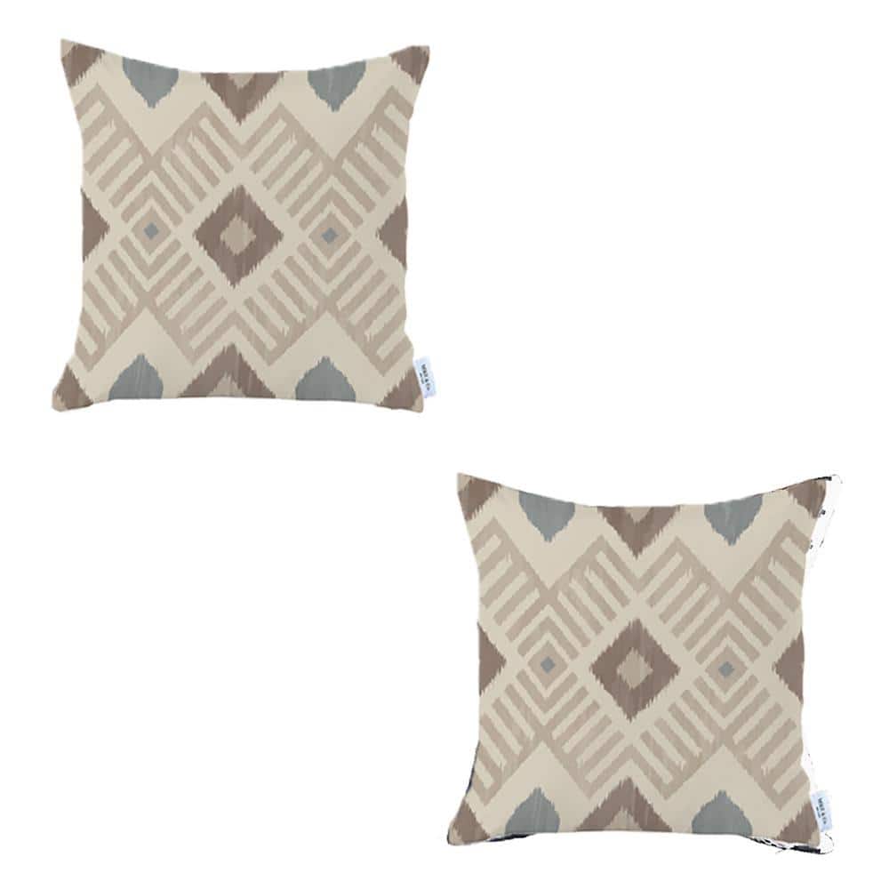 Tortilla Brown Ikat Polyester Reversible Pillow Covers, Set of 2