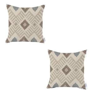 Ikat (Set of 2) Tortilla Brown and Beige Square 18 in. x 18 in. Boho Throw Pillow Covers