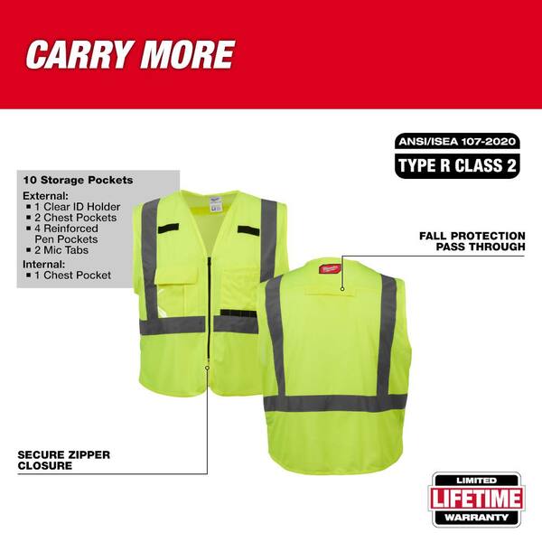 Milwaukee Small/Medium Orange and Yellow Class 2 High Visibility Safety Vest with 10 Pockets (2-Pack)