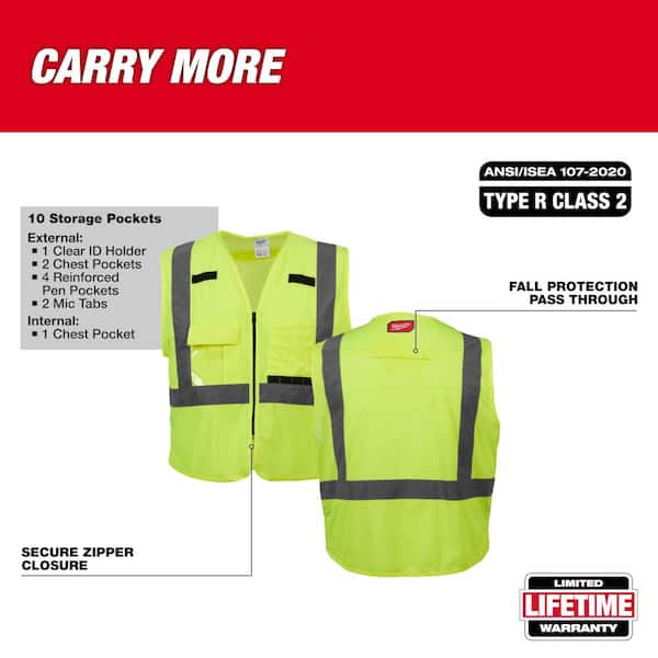 Milwaukee 4X-Large/5X-Large Orange and Yellow Class-2 High Visibility Safety Vest with 10-Pockets (2-Pack)