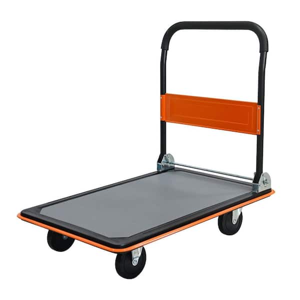 Orange 660 lbs. D-Handle Foldable Platform Hand Truck with 2 360° Wheels and 2-Fixed Wheels