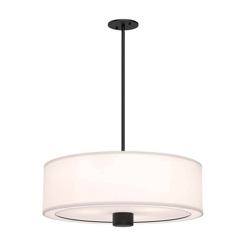 Theo 24 in. 3 Light 40-Watt Matte Black/White Linen Pendant Light price history on PriceWatchPro