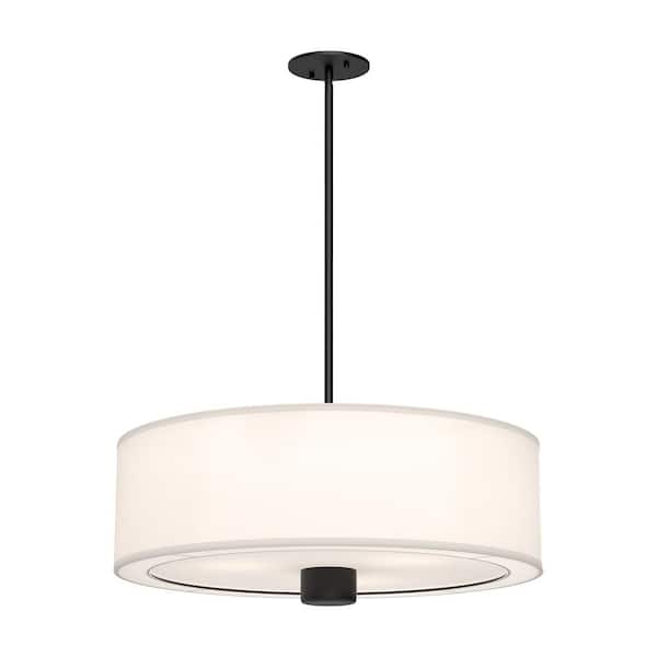 ALORA MOOD Theo 24 in. 3 Light 40-Watt Matte Black/White Linen Pendant Light