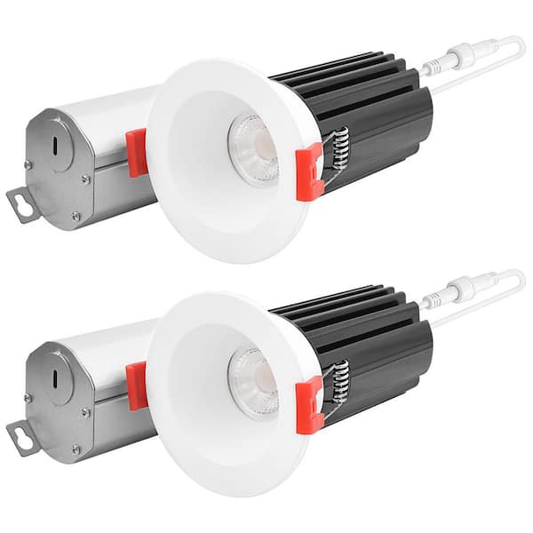LUXRITE 2 in. LED Recessed Light J-Box 15 Watt 5 Color Selectable 2700K-5000K 1000 Lumens Dimmable Wet Rated IC Rated (2 Pack)