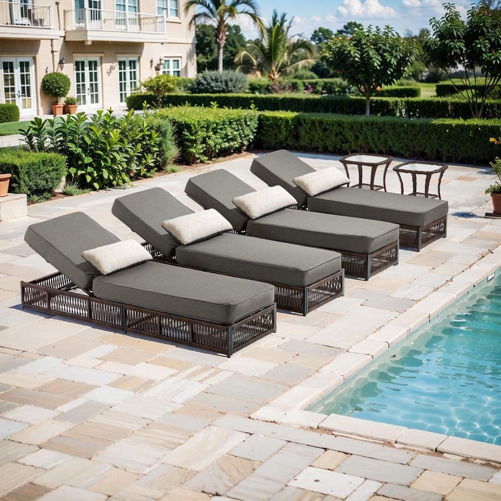 Facent Brown 6-Piece Wicker Outdoor Chaise Lounge Patio 5-Position Backrest Lounge Day Bed with 5 in. Gray Cushions price history on PriceWatchPro