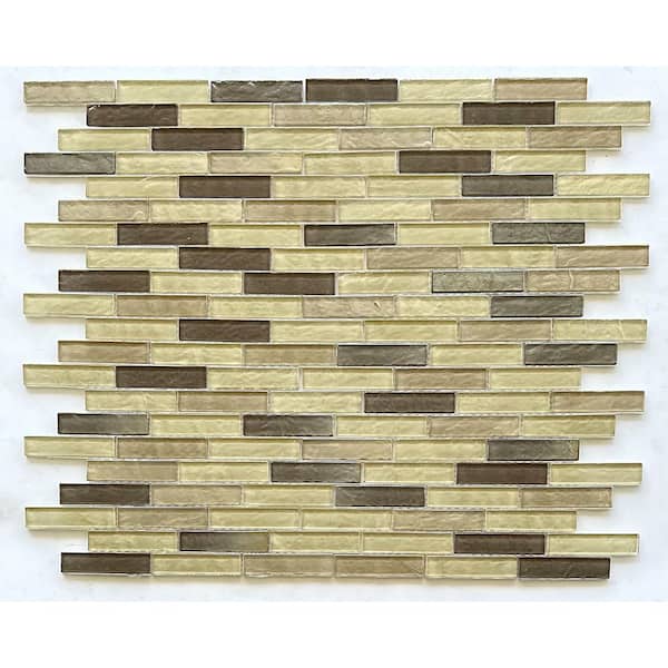 Cream and Brown 13 in. x 13 in. Textured Glass Wall and Pool Mosaic Tile (8 sq. ft./Case)