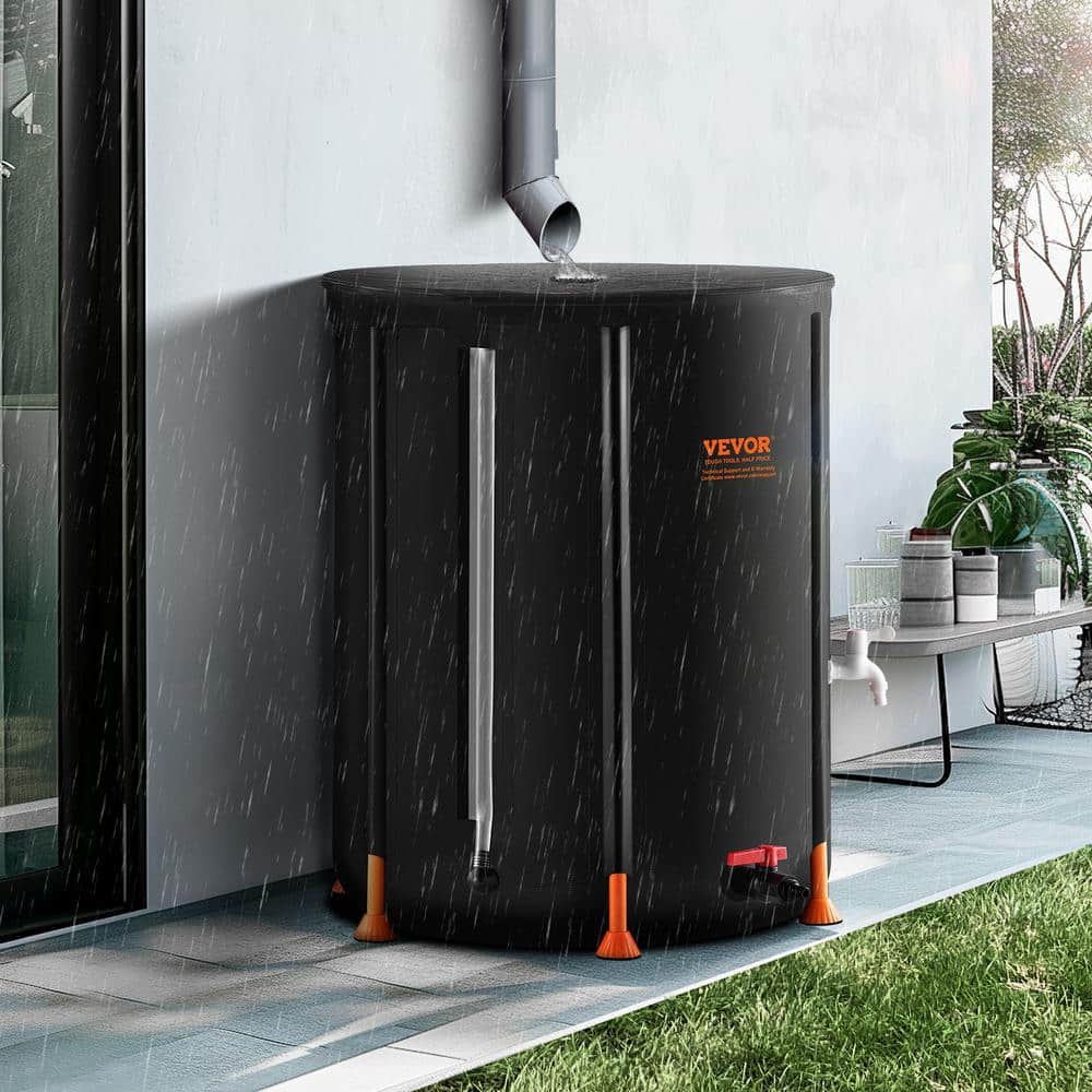Black PVC Collapsible Rain Barrel with Spigots and Overflow Kit