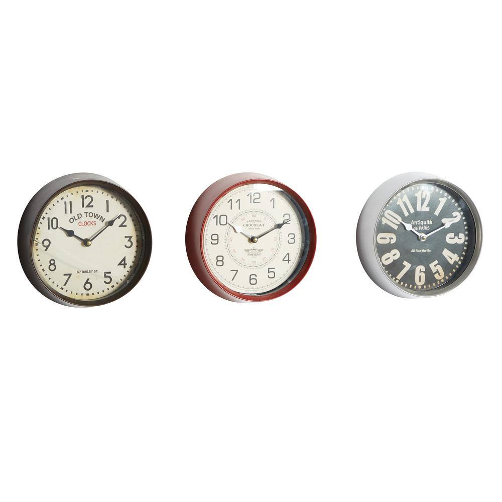 Multi Colored Metal Traditional Wall Clock (Set of 3)