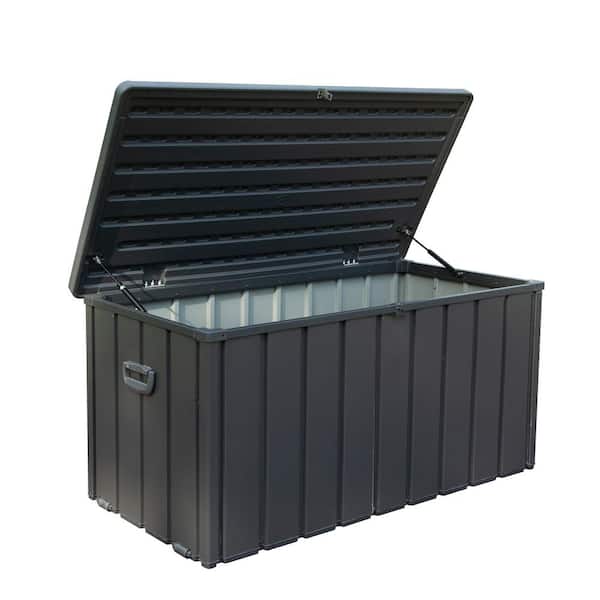 Unbranded 120 Gal. Dark Gray Steel Waterproof Lockable Outdoor Storage Bench with Rolling Castors and Handles