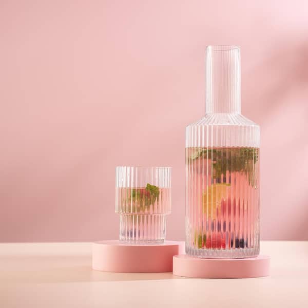 Elle Fluted Bedside Decanter Set-26 oz. / 9oz.