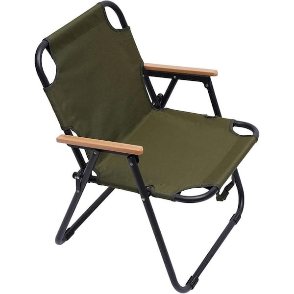 Unbranded Portable Folding Camping Chair Iron Ultralight Aluminum Beach Chair with Solid Wood Armrest Green