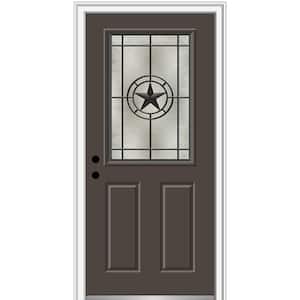 Elegant Star 32 in. x 80 in. 2-Panel Right-Hand 1/2 Lite Decorative Glass Brown Painted Fiberglass Prehung Front Door