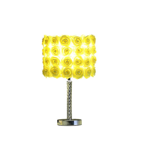 ORE International 18.25 in. Silver Chrome Metal Table Lamp with Yellow Vinyl Acrylic Roses