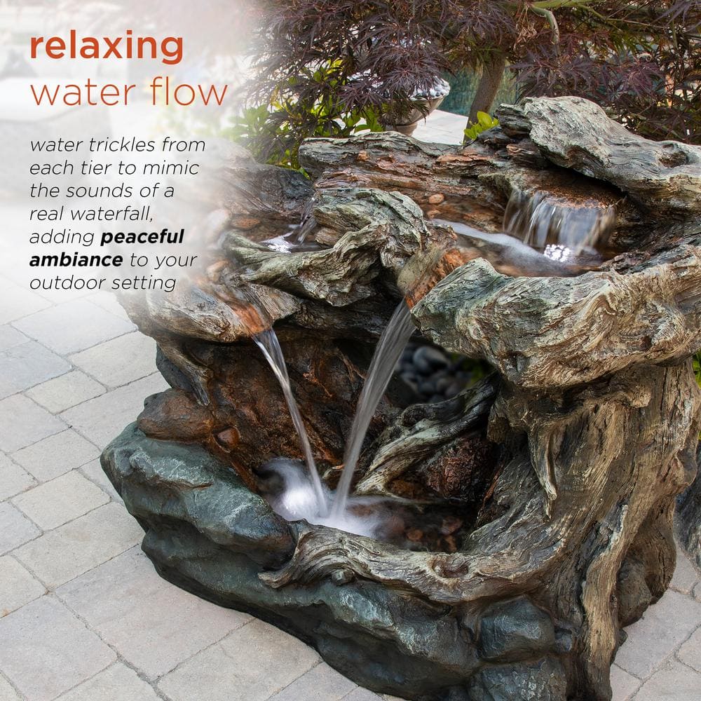 40" Brown Polystone 3-Tier Rainforest LED Fountain