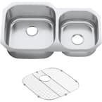 Undertone Preserve Undermount Scratch-Resistant Stainless Steel 35 in. Offset Double Bowl Kitchen Sink with Basin Rack