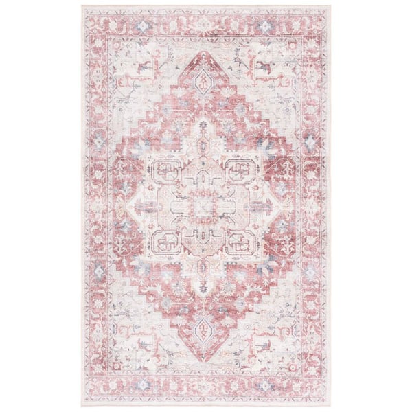 Arizona 4 ft. x 6 ft. Rust/Beige Machine Washable Ornage Border Distressed Area Rug