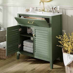 30 in. W Freestanding Bath Vanity in Green with White Ceramic Top and Multifunctional Shelf Dividers