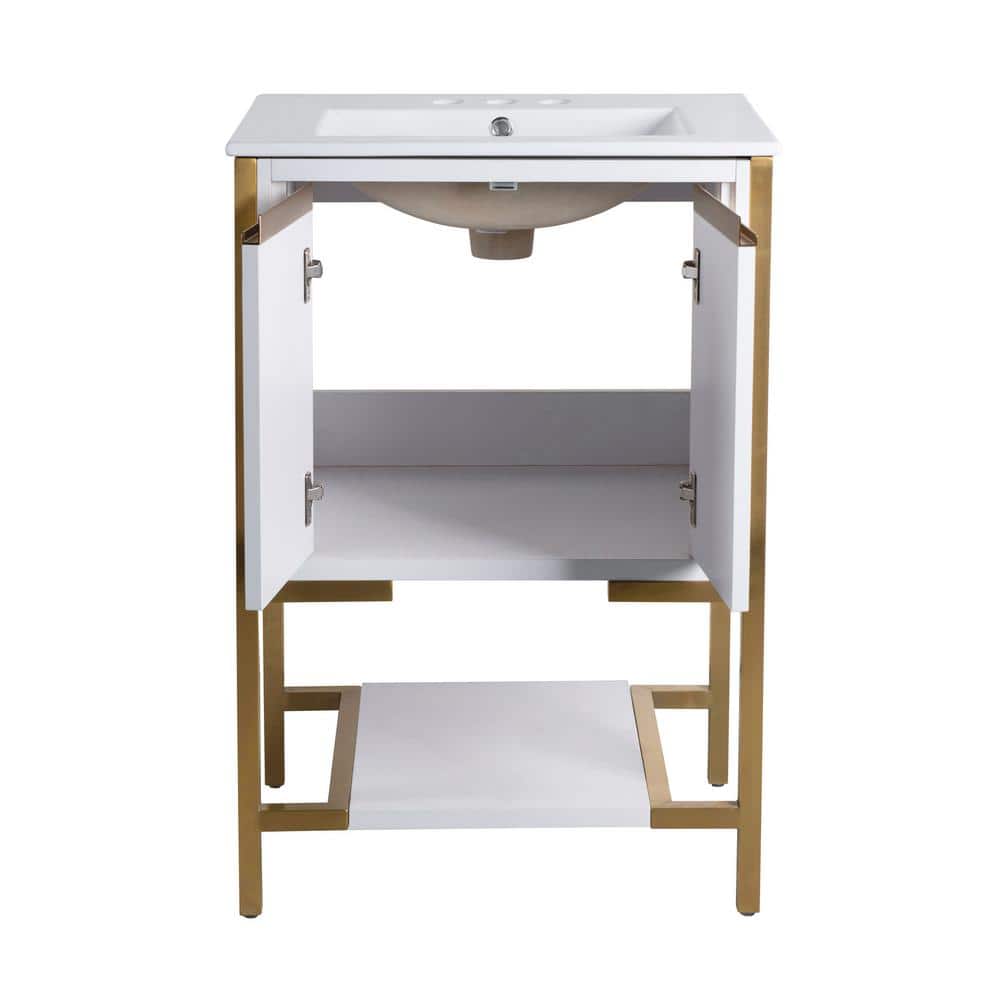 Marseille 24" White and Gold Freestanding Bathroom Vanity