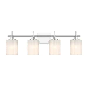 30.75 in. W x 9.75 in. H 4-Light Chrome Modern Bathroom Vanity Light with White Stire Glass Shades