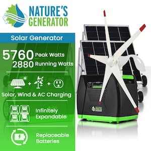 ELITE 3600-Watt/5760W Peak Push Button Start Solar Powered Portable Generator w/ 4 Solar Panels, Power Pod, Wind Turbine