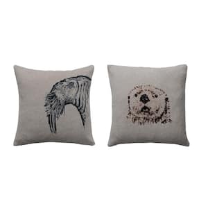 Cream sq. Printed Linen Pillow with Animal Design Embroidery 18 in. x 18 in. Throw Pillow (Set of 2)