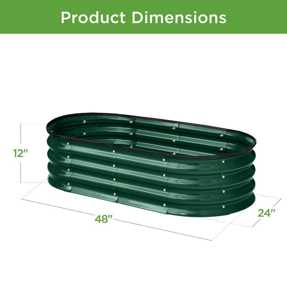 Dark Green Metal Oval Raised Garden Bed Planter Box