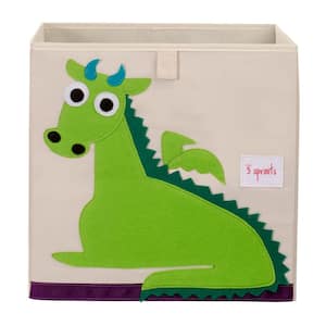 Childrens Foldable Felt Storage Cube Bin Box, Green Dragon