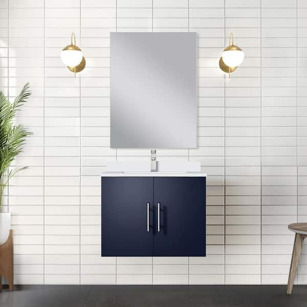 Geneva 24 in. W x 22 in. D Single Bath Vanity Cabinet without Top in Navy Blue with Mirror Assembled