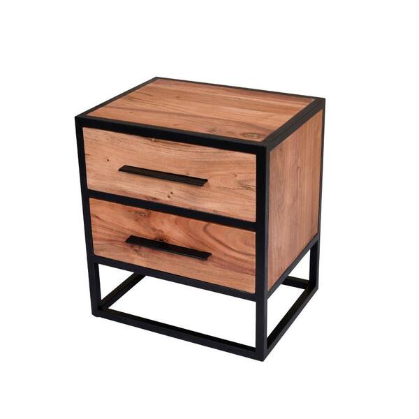 The Urban Port 2 Drawer Brown And Black Wooden Nightstand With Metal Frame 18 In L X 14 In W X 20 In H Upt 231459 The Home Depot