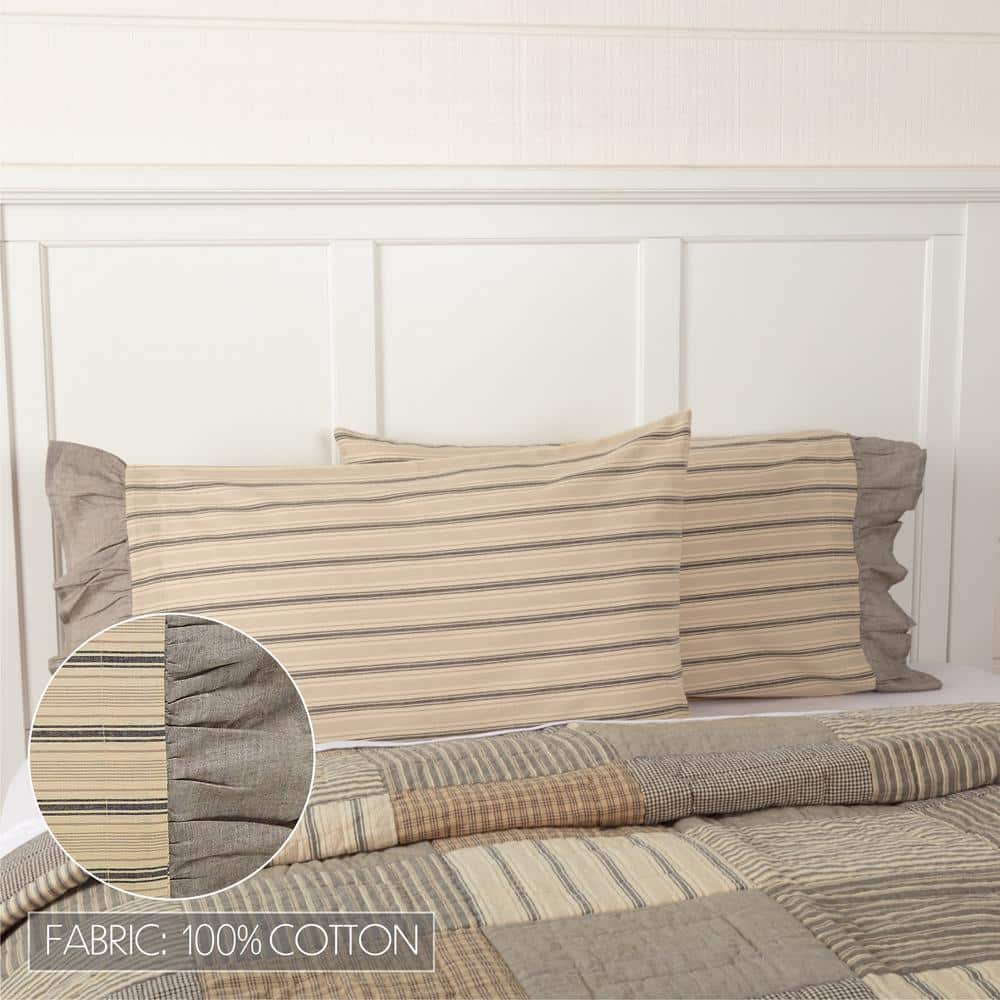 Standard Charcoal and Creme Cotton Striped Pillowcase Set