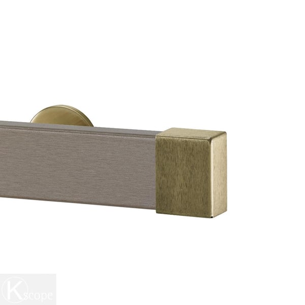 Art Decor Kontur Wood 48 in. Non-Adjustable Single Traverse Window Curtain Rod Set in Truffle with Antique Endcap