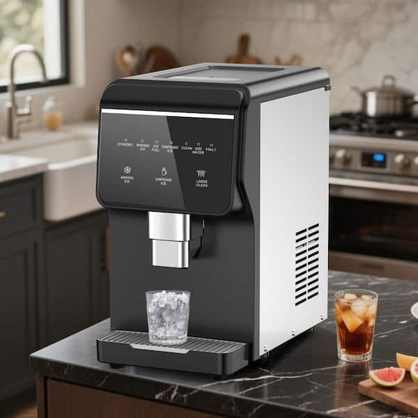 12 in. 105+ lbs. /24H Countertop Ice Maker Automatic Drop Clear Ice Cubes in Black Portable Moving Ice Machine
