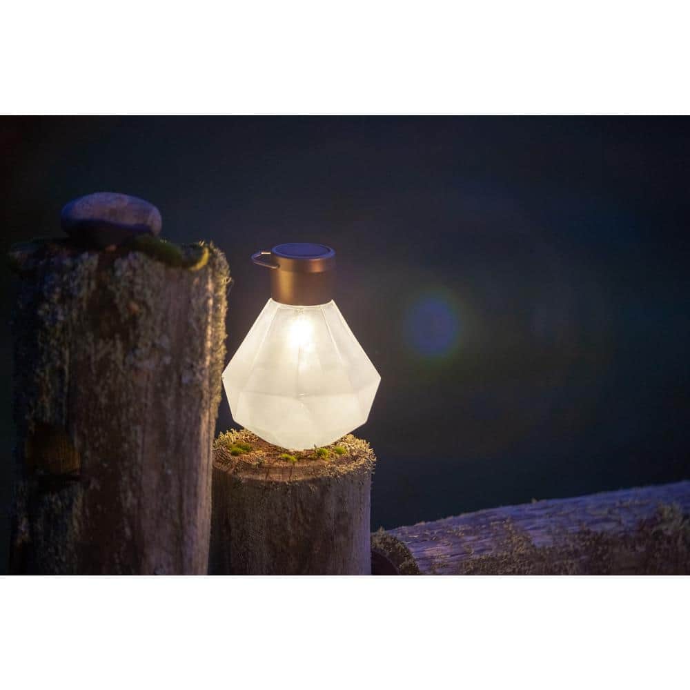 Milk Quartz Faceted Glass Solar Outdoor Lantern