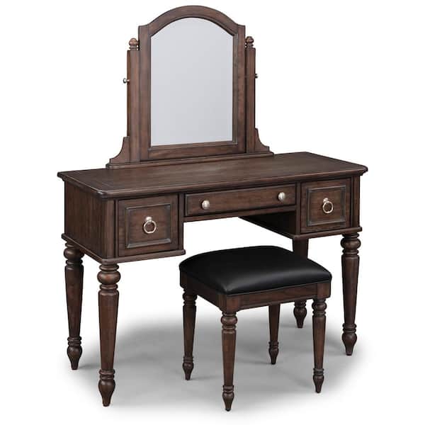 HOMESTYLES Southport Brown Vanity 54 in. H x 44 in. W x 18 in. D and Bench 18.75 in. H x 17 in. W x 14.75 in. D