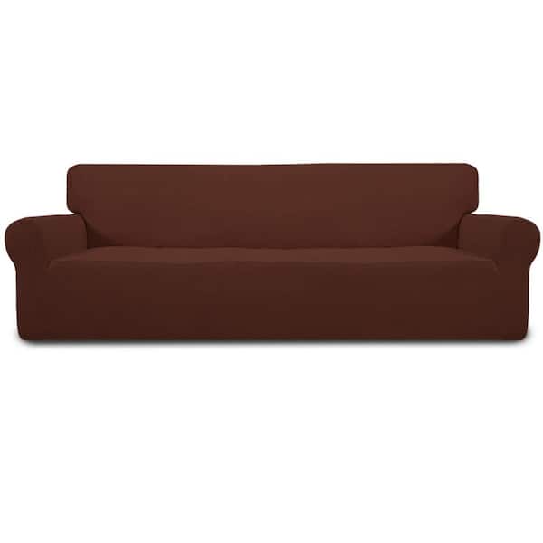 Dyiom Stretch 4-Seater Sofa Slipcover 1-Piece Sofa Cover Furniture Protector Couch Soft with Elastic Bottom, Coffee
