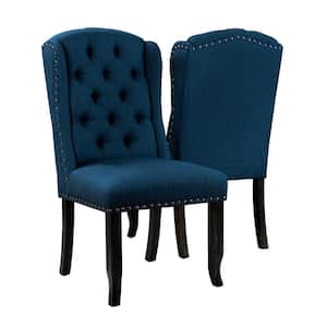 Anthus Blue Linen Wingback Side Chairs (Set of 2)