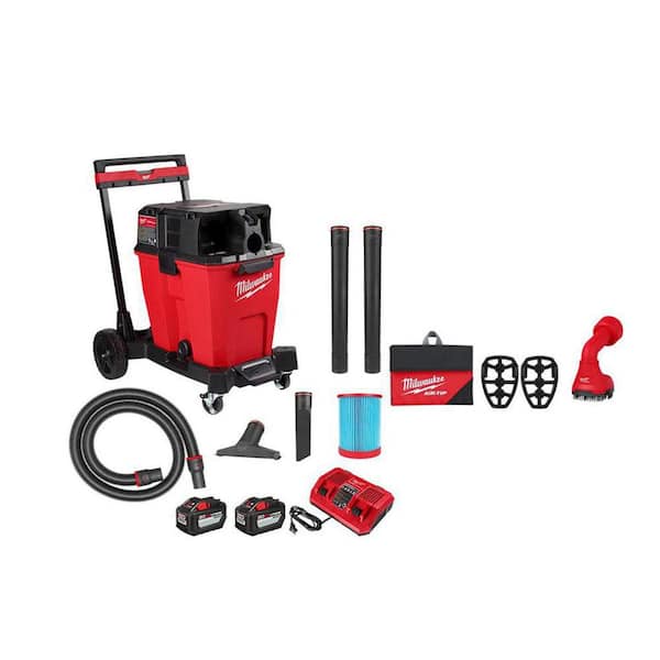 Milwaukee M18 FUEL 12 Gal. Cordless Dual-Battery Wet/Dry Shop Vac Kit w/AIR-TIP 1-1/4 in. - 2-1/2 in. Swiveling Palm Brush Tool